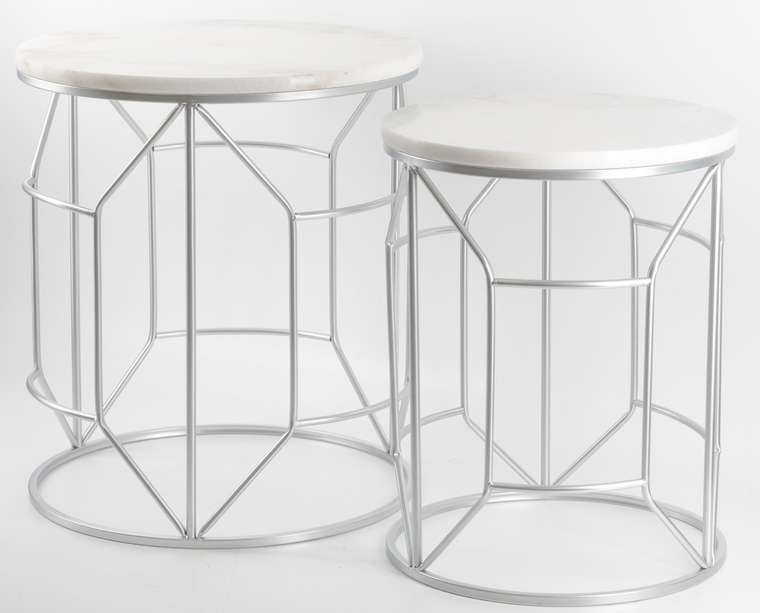 Набор столиков с мрамором на металлическом основании серого цвета