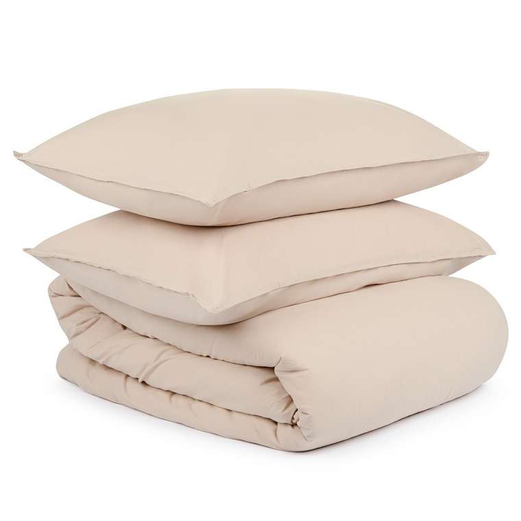 Комплект постельного белья двуспальный из органического стираного хлопка Essential бежевого цвета