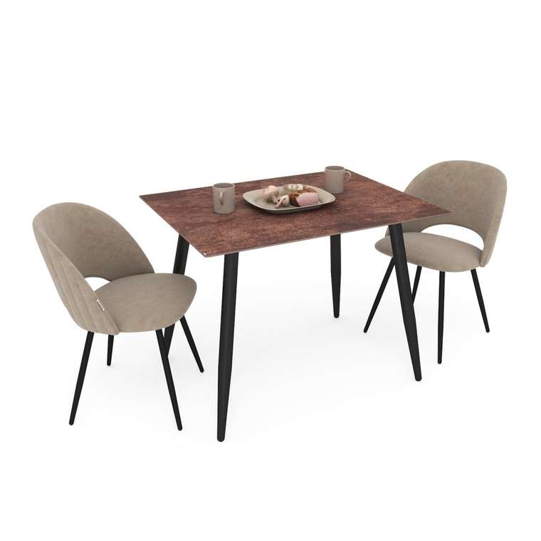Обеденная группа из стола и двух стульев бежевого цвета