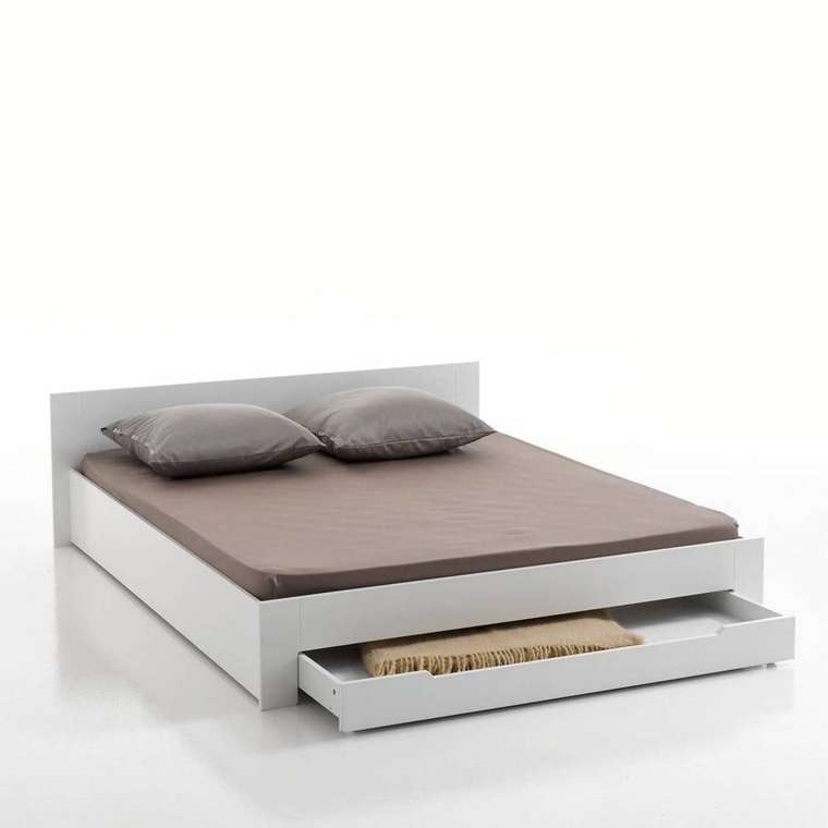 Кровать с кроватным основанием и ящиком Crawley 160x200 белого цвета