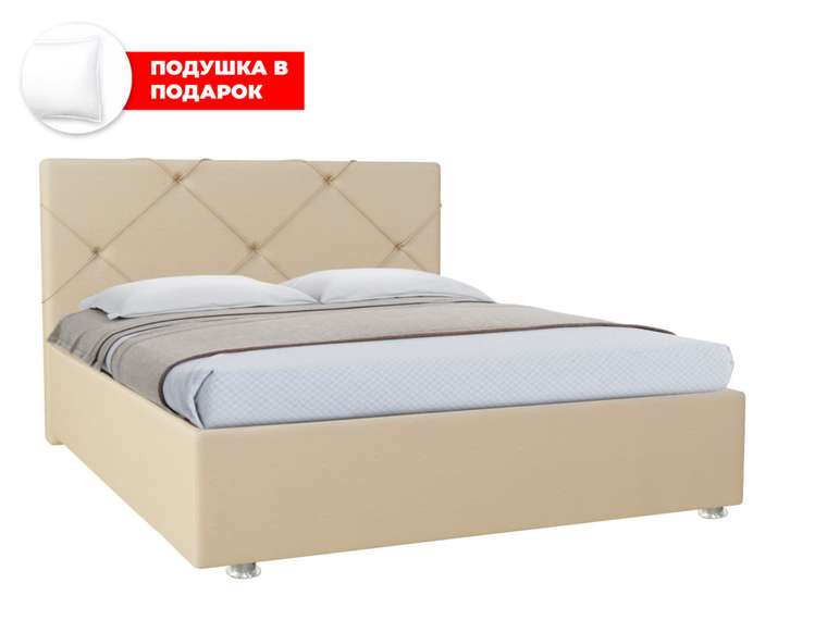Кровать Моранж 140х200 в обивке из экокожи бежевого цвета с подъемным механизмом