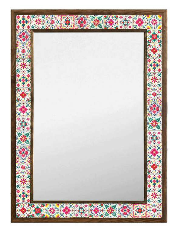 Настенное зеркало 53x73 с каменной мозаикой бело-розового цвета