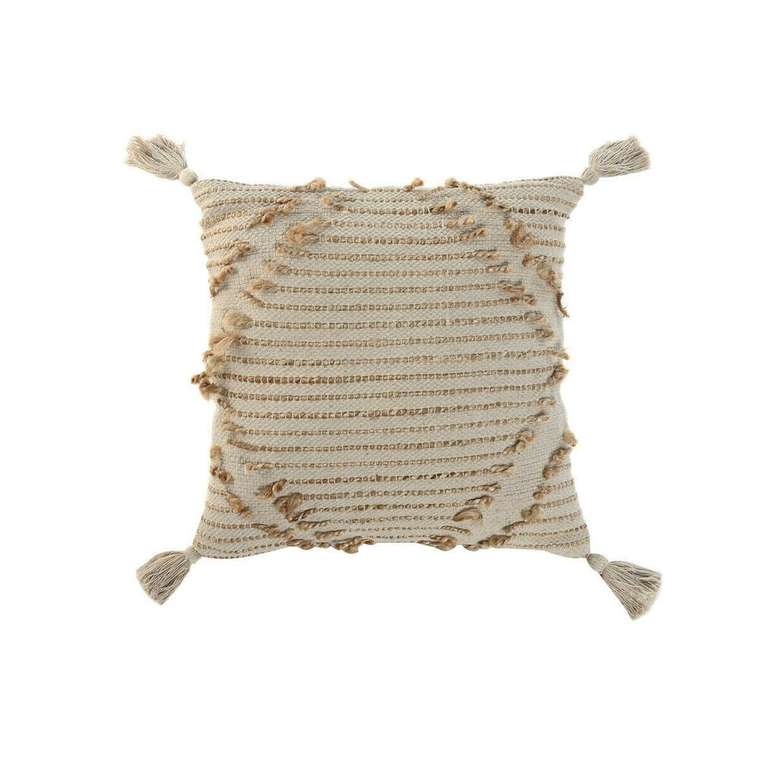 Декоративная подушка Boho 45x45 бежевого цвета с кисточками