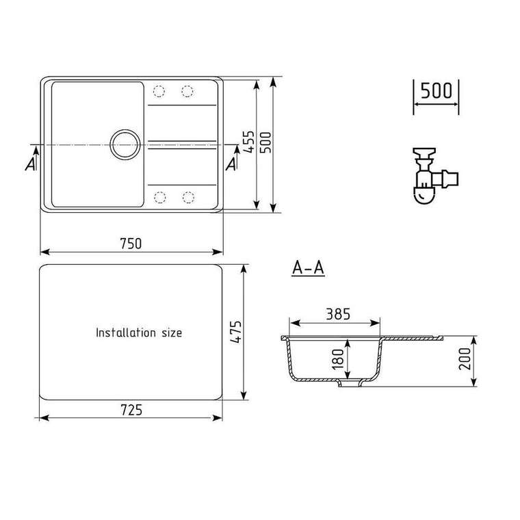 Кухонная мойка Ulgran Quartz Prima 750-09, мокрый асфальт