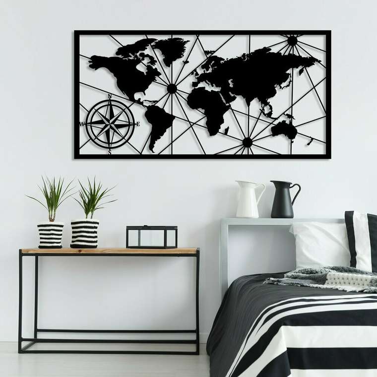 Настенный декор Карта 120x60 черного цвета