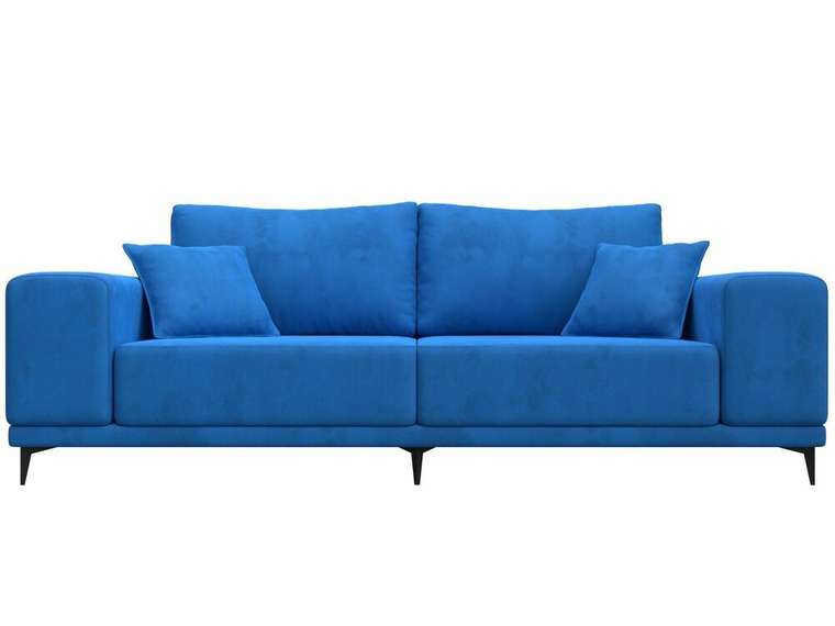 Прямой диван Льюес темно-голубого цвета 