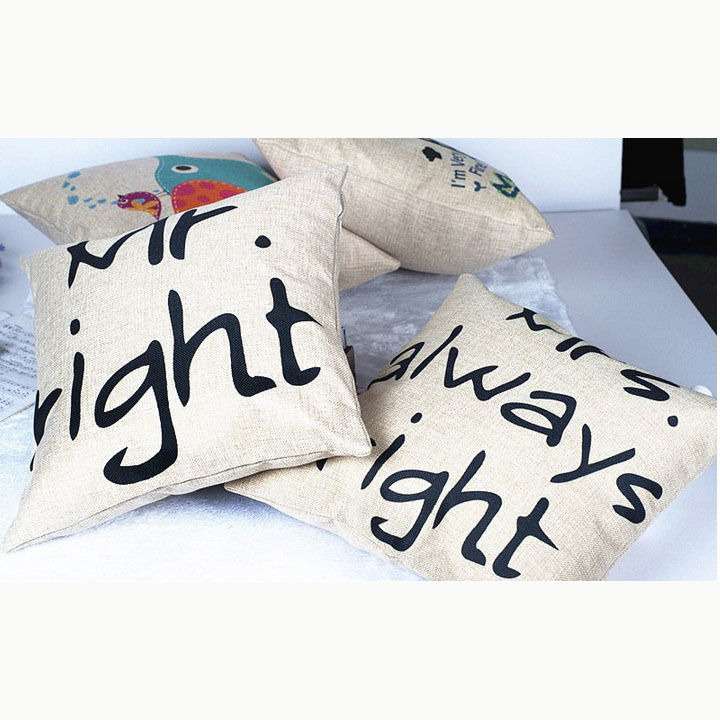 "Mr.Right & Mrs.always right"-чехлы для подушек ЛЕН