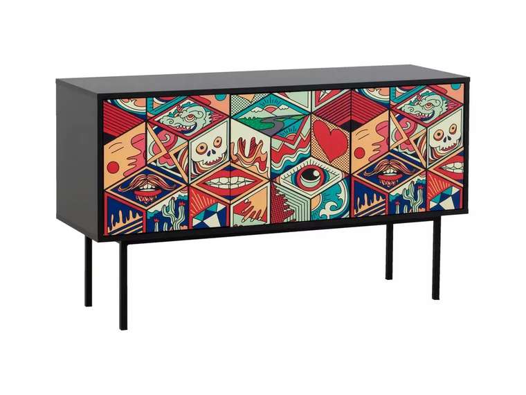 Тумба под TV Boho М черного цвета на металлических ножках