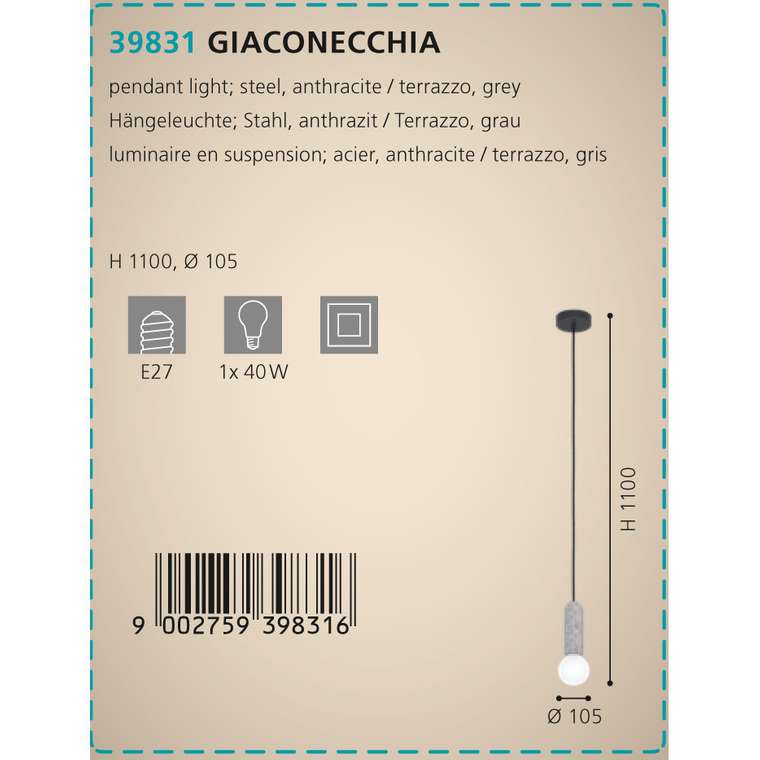 Подвесной светильник Giaconecchia серого цвета