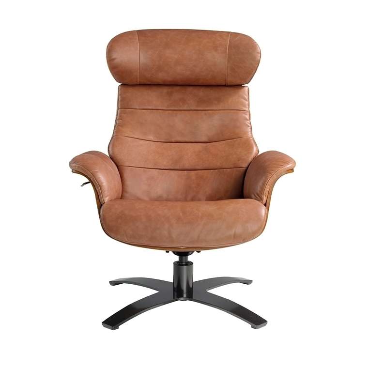 Поворотное кресло из натуральной кожи коричневого цвета