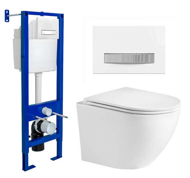 Комплект 3 в 1 инсталляция Berges Atom Line 410 + Подвесной унитаз WeltWasser Merzbach 043 GL-WT + кнопка белая, хром