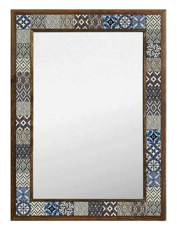 Настенное зеркало 53x73 с каменной мозаикой сине-бежевого цвета