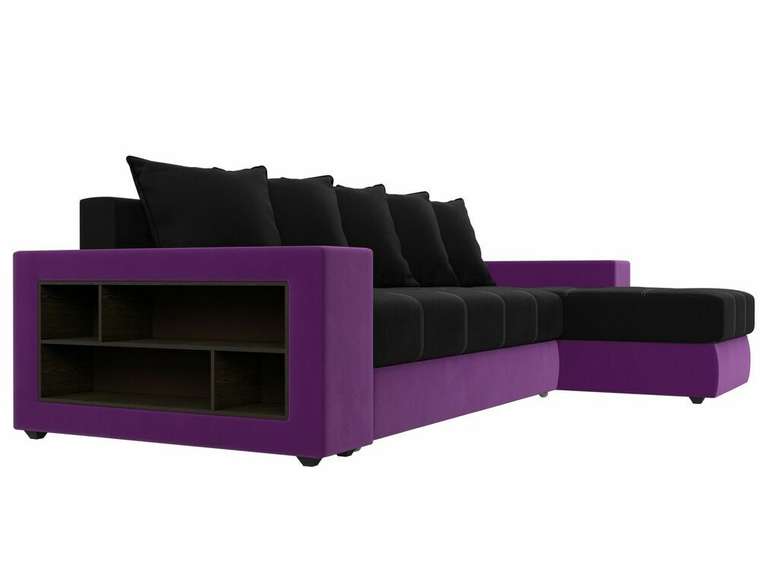 Угловой диван-кровать Дубай черно-фиолетового цвета правый угол