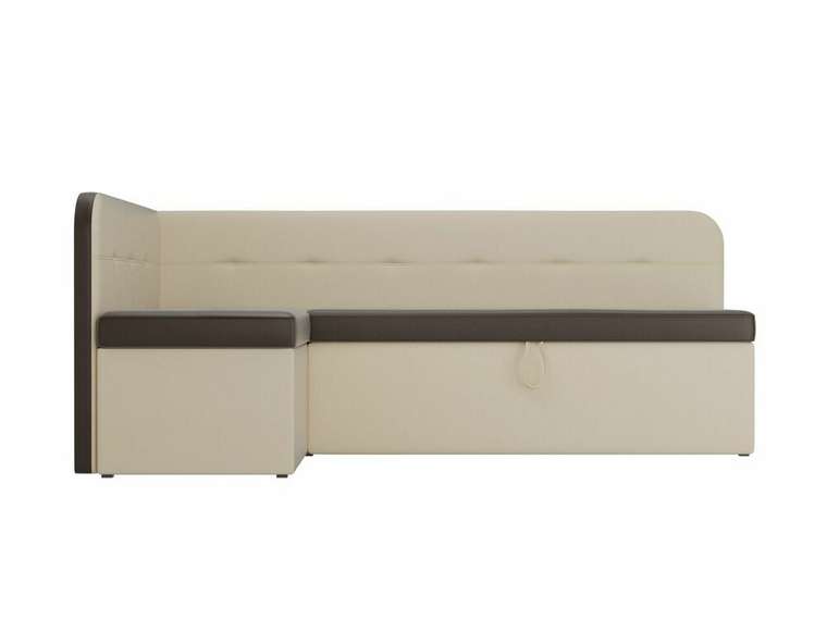 Угловой диван-кровать Форест бежево-коричневого цвета (экокожа) левый угол
