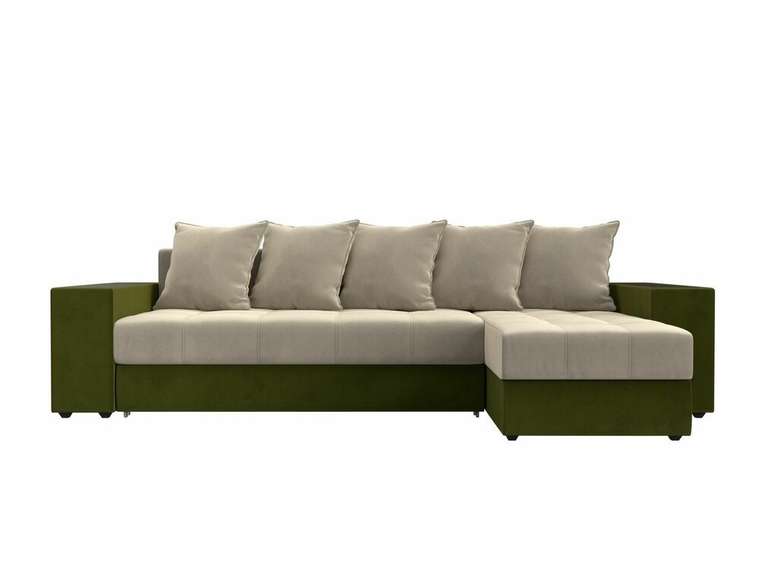 Угловой диван-кровать Дубай бежево-зеленого цвета правый угол