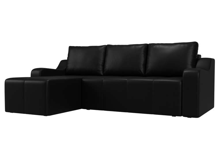 Угловой диван-кровать Элида черного цвета (экокожа) левый угол
