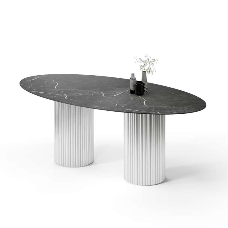 Овальный обеденный стол Хедус L черно-серебряного цвета