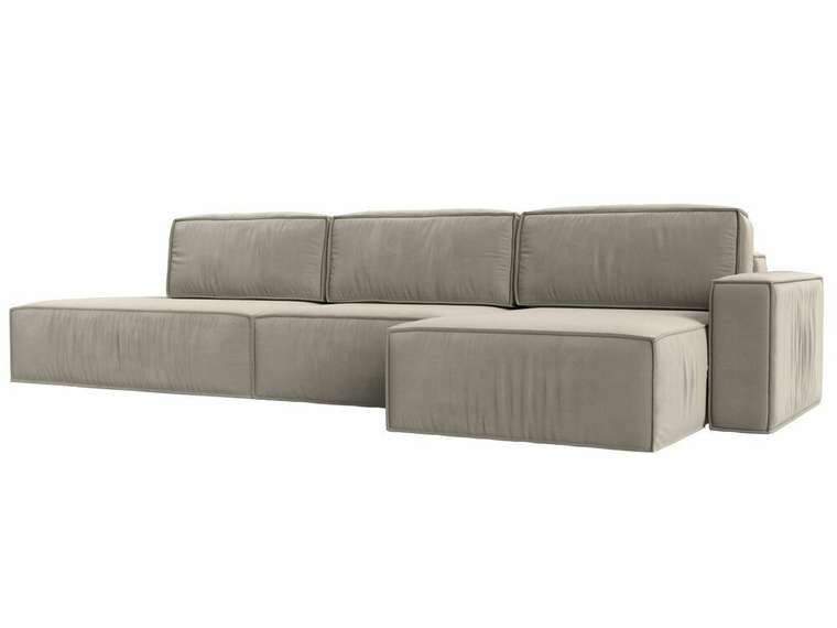 Угловой диван-кровать Прага модерн лонг бежевого цвета правый угол