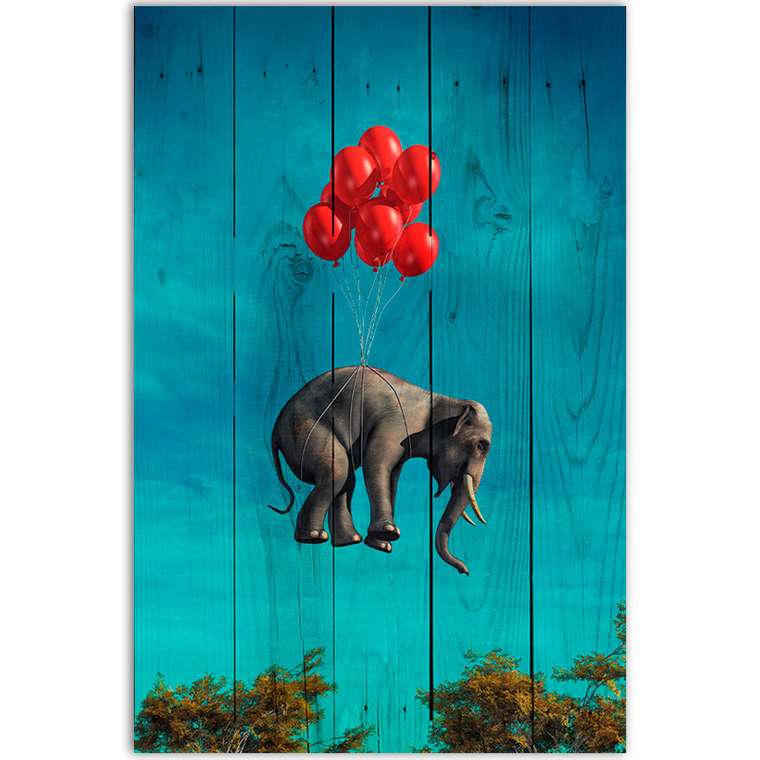 Картина на дереве Слон с шариками 40х60 см