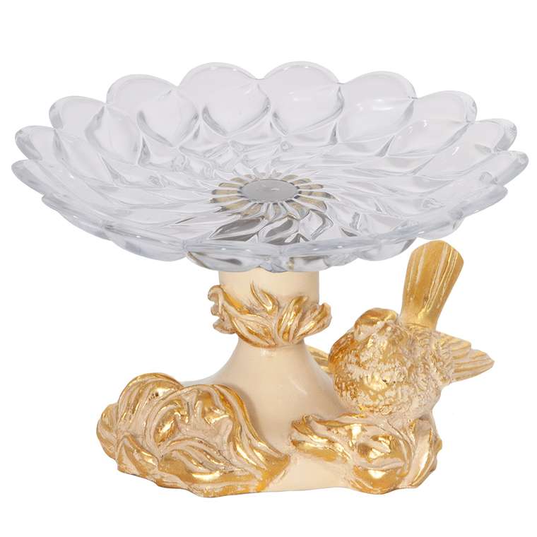 Фруктовница Белла кремово-золотого цвета со стеклянной чашей Лепестки
