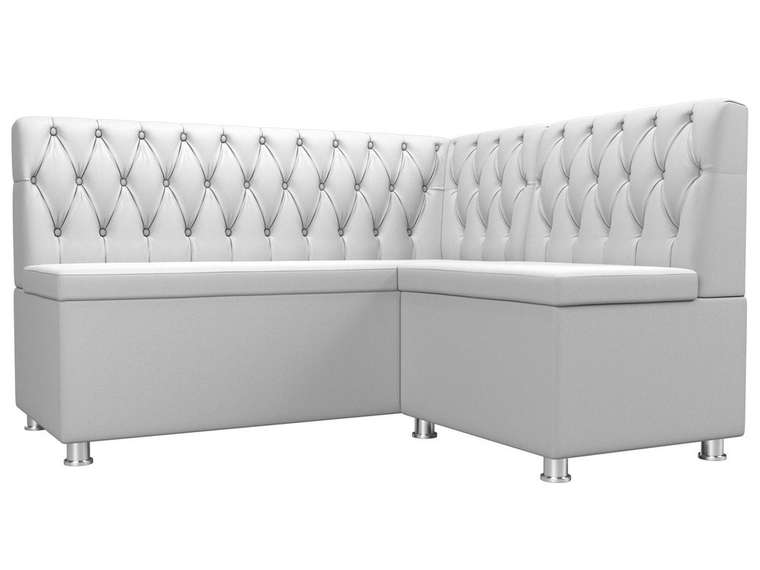 Кухонный угловой диван Мирта белого цвета (экокожа) правый угол