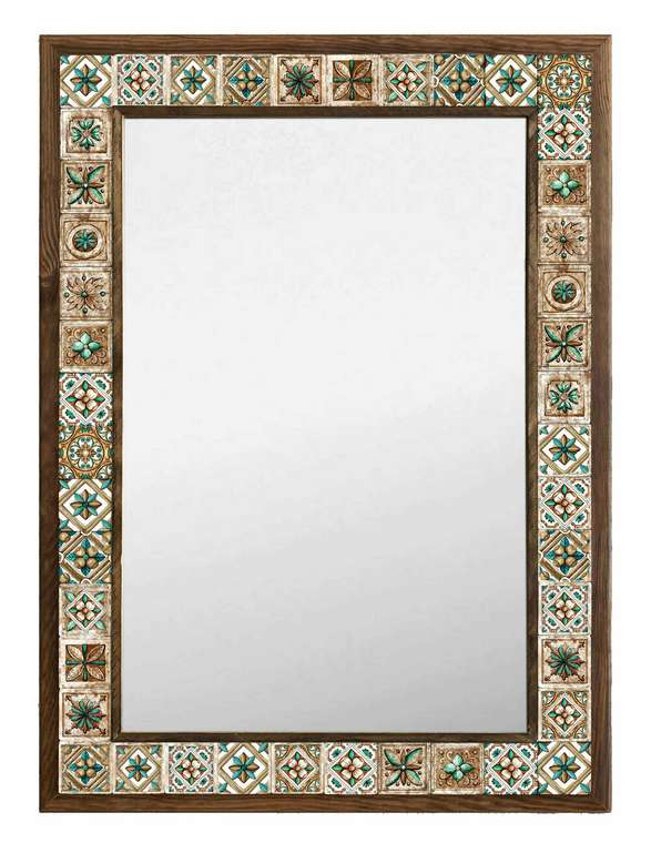 Настенное зеркало 53x73 с каменной мозаикой бежево-зеленого цвета
