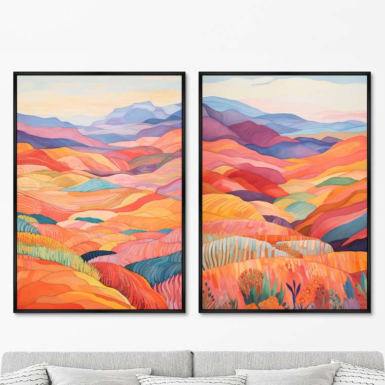 Набор из двух репродукций картин Landscape collection, Patchwork carpet, 2024г.