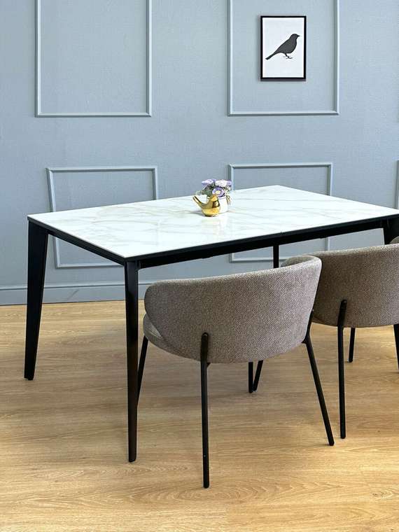 Раздвижной обеденный стол KR1200 бело-черного цвета