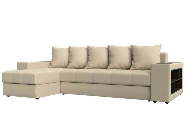 Угловой диван-кровать Дубай бежевого цвета (экокожа) левый угол