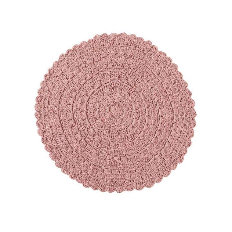 Ковер круглый связанный крючком Wiku 100х100 розового цвета