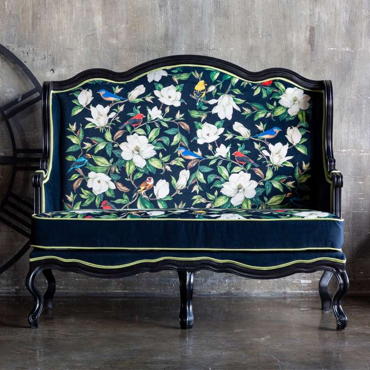 Двухместный диван Цветущая аристократка черно-зеленого цвета