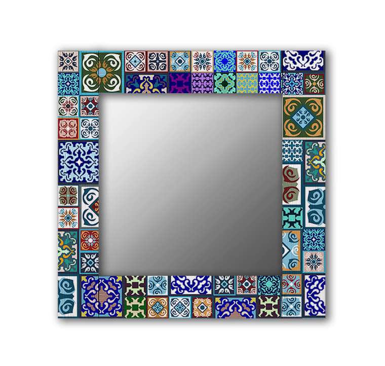 Настенное зеркало Восточная плитка 50х65 голубого цвета
