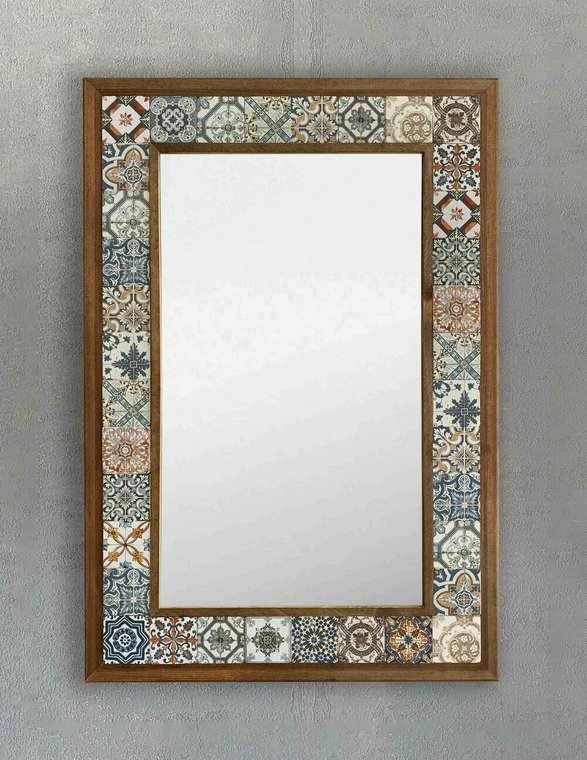 Настенное зеркало с каменной мозаикой 43x63 в раме коричневого цвета