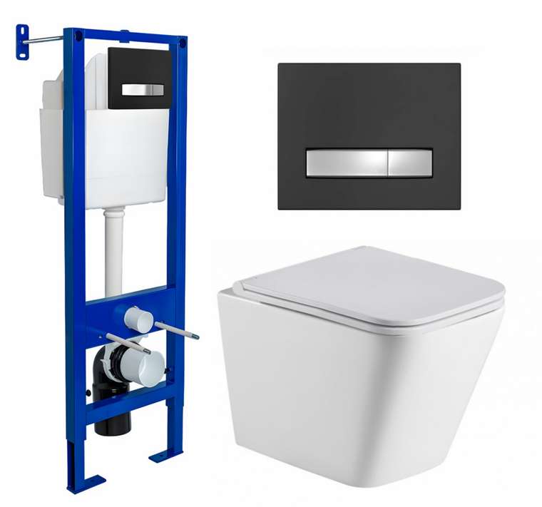 Комплект 3 в 1 инсталляция Berges Atom Line 410 + Подвесной унитаз WeltWasser Gelbach 043 GL-WT + кнопка черная, хром