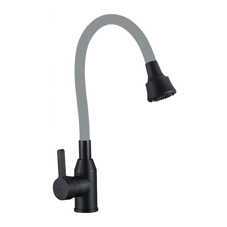 Смеситель для кухни с гибким изливом и режимом душ Fmark FS8266H-04, черный/серый