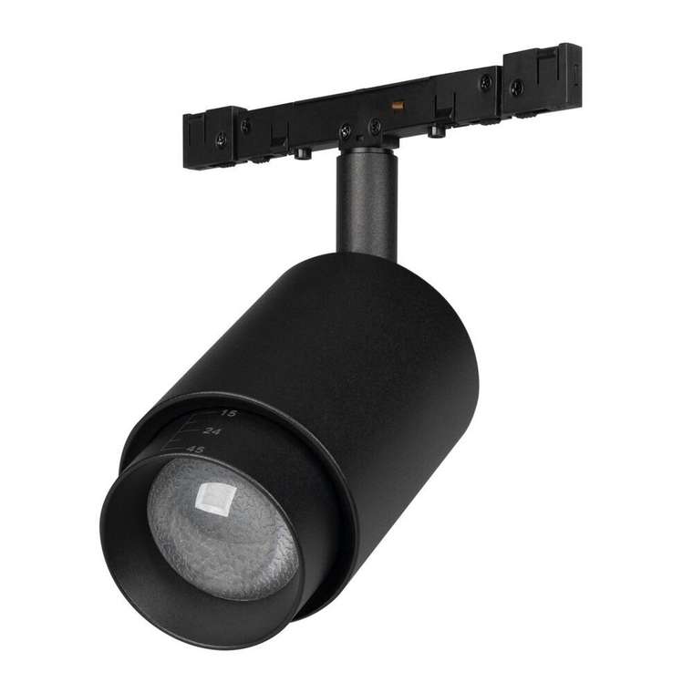 Трековый магнитный светильник Arlight MAG-MICROCOSM-SPOT-ZOOM-R47-9W Day4000 (BK, 15-55 deg, 24V) (IP20 Металл) 050988