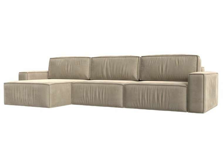 Угловой диван-кровать Прага Классик лонг бежевого цвета левый угол