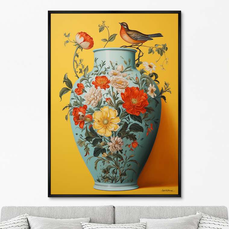 Репродукция картины China porcelain vase with bird, No 1, 2024г.