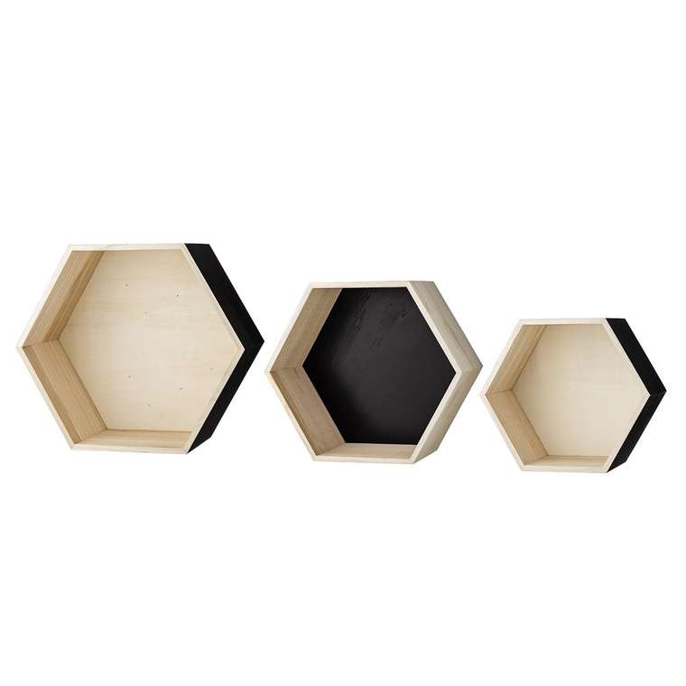 Комплект из трех полок Black&Wood из натурального дерева
