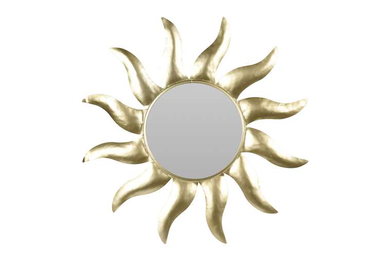 Настенное зеркало Солнце в металлической раме золотого цвета