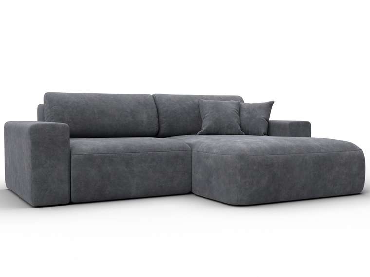 Угловой диван-кровать Лига-036 Классик в обивке из велюра темно-серого цвета правый
