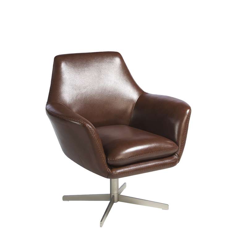 Поворотное кресло из воловьей кожи коричневого цвета
