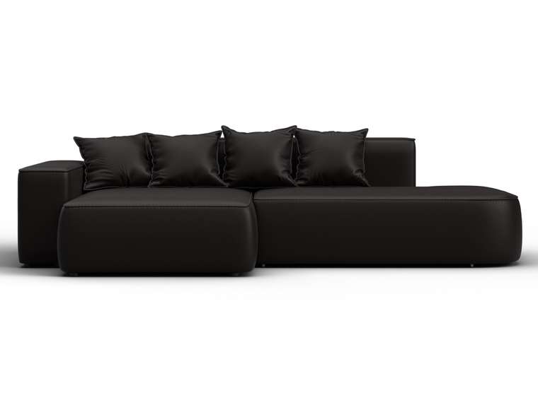 Угловой диван-кровать Лига-065 темно-коричневого цвета левый (экокожа)