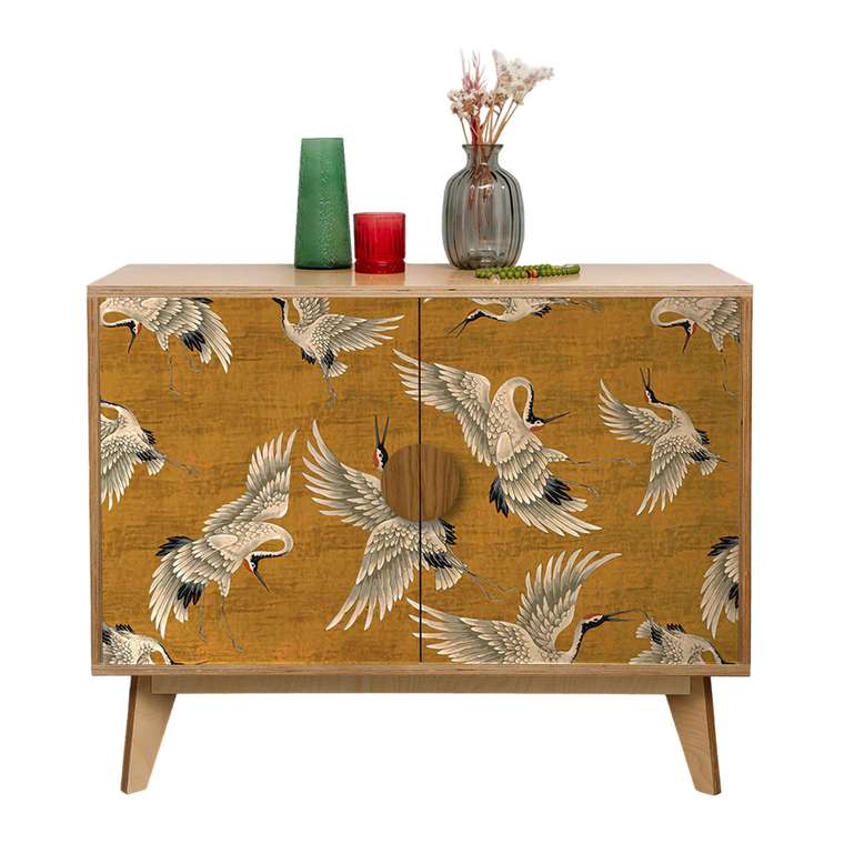 Комод Журавли бежево-оранжевого цвета с распашными дверцами 