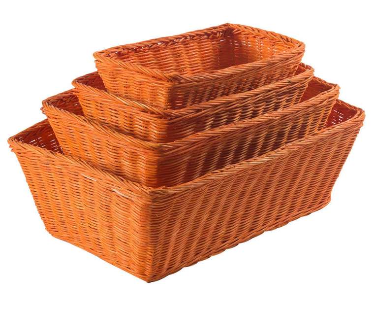 Набор из четырех корзин Rattan оранжевого цвета