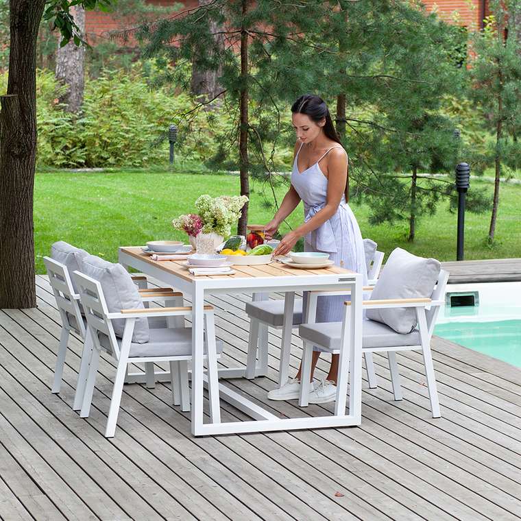 Набор садовый обеденный Santorini 5 серо-белого цвета