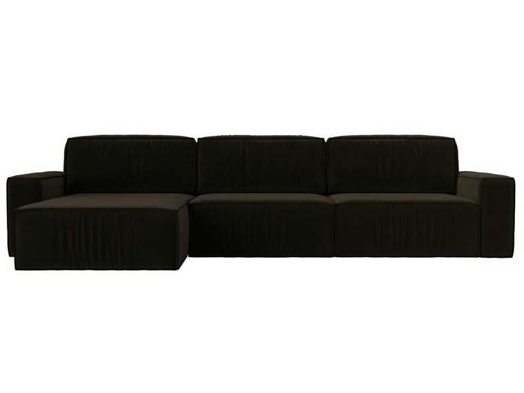 Угловой диван-кровать Прага Классик лонг темно-коричневого цвета левый угол
