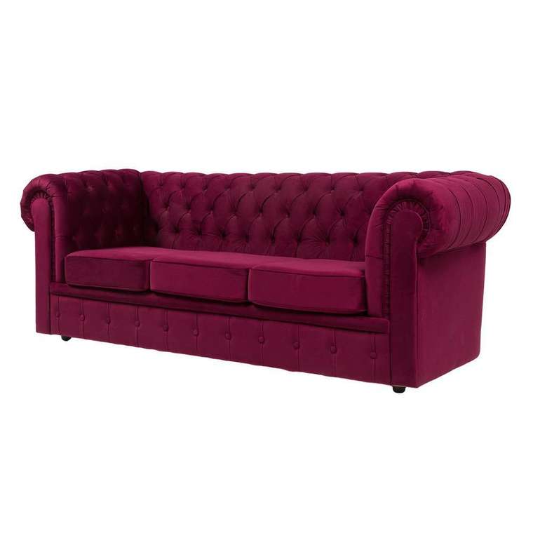 Трехместный диван Chesterfield тёмно-бордового цвета