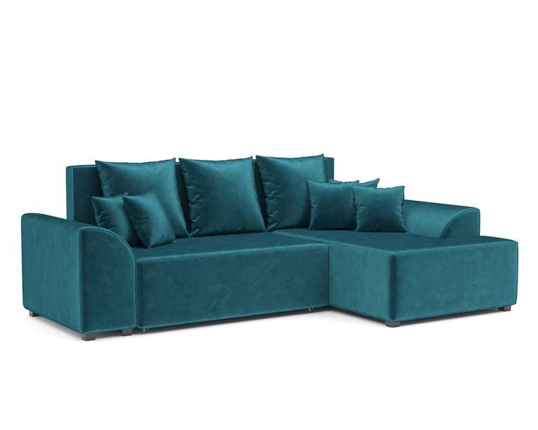 Угловой диван-кровать Каскад бархат сине-зеленого цвета правый угол