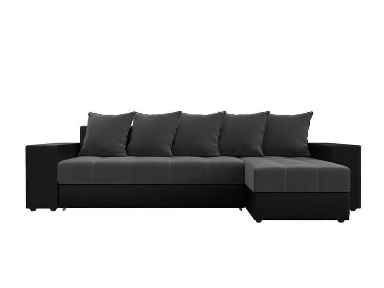 Угловой диван-кровать Дубай серо-черного цвета (ткань/экокожа)  правый угол